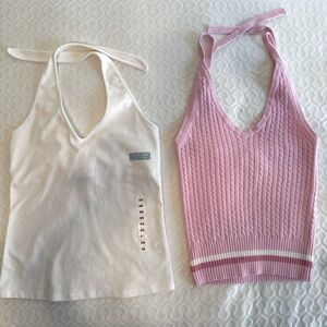 White and Pink Halter Tops Set
